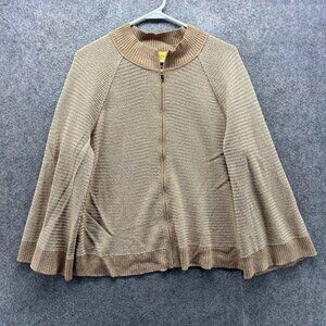 St John Sweater Womens Large Beige Full Zip Mock Neck Bell Sleeve Knit Cardigan